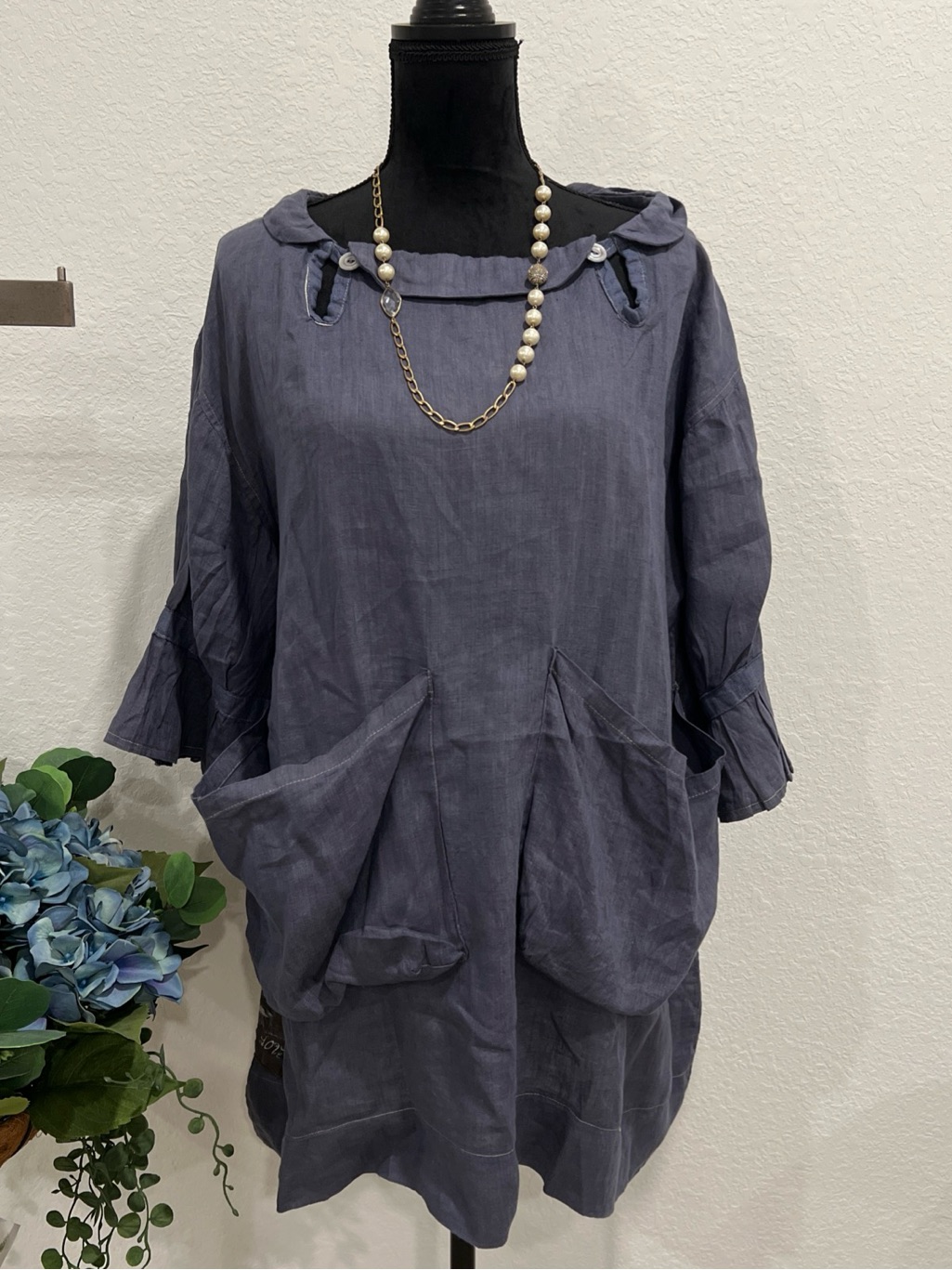 Magnolia Pearl Slate Blue Linen Tunic Blouse